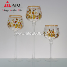 Flowered thick glass candle stick holder luxury set